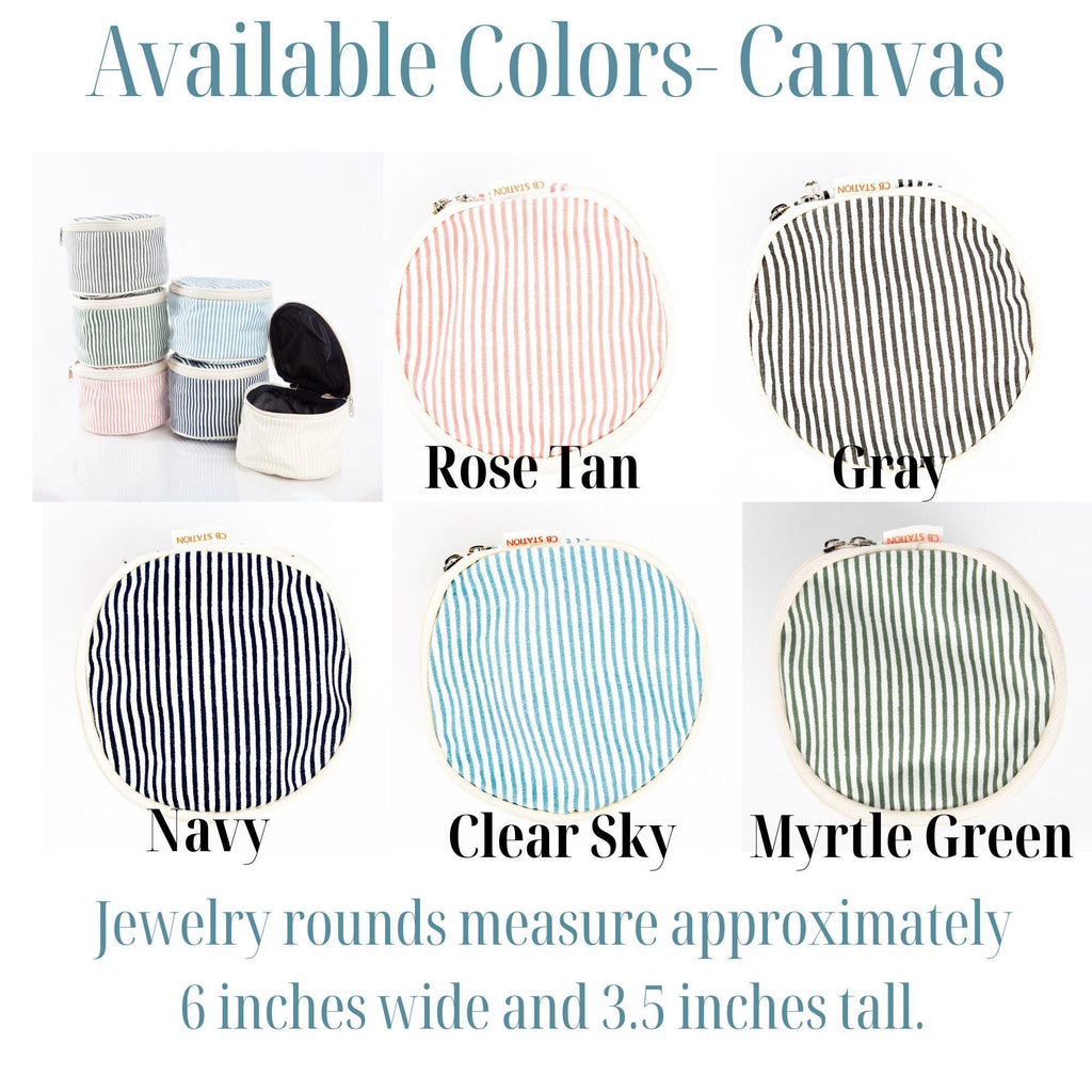 Monogrammed Jewelry Travel Case – Preppy Striped Canvas Organizer | Personalized Initials Pouch