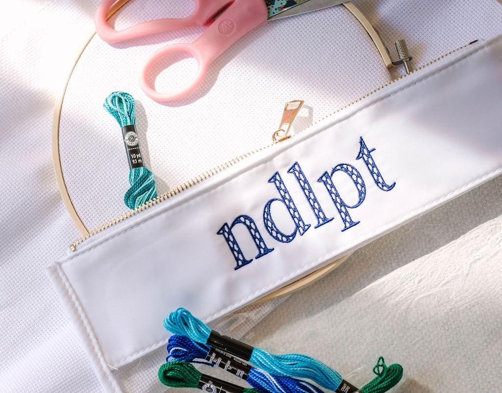 Clear Vinyl Pouch - Personalized Embroidered Project Accessory Bag for Needlepoint & Mahjong