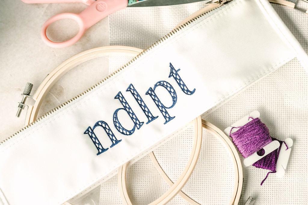 Clear Vinyl Pouch - Custom Embroidered Needlepoint Bag – 7 Threads