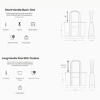 a basic tote with a long handle and pockets, showcasing the design and features of the tote.