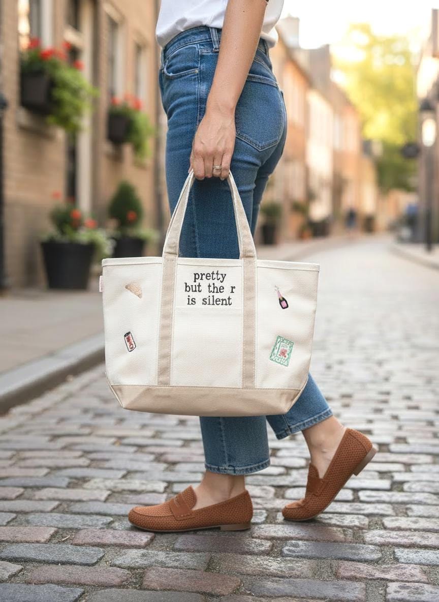 Personalized Icon Tote - Custom Embroidered Canvas Boat Tote With Mini Icons