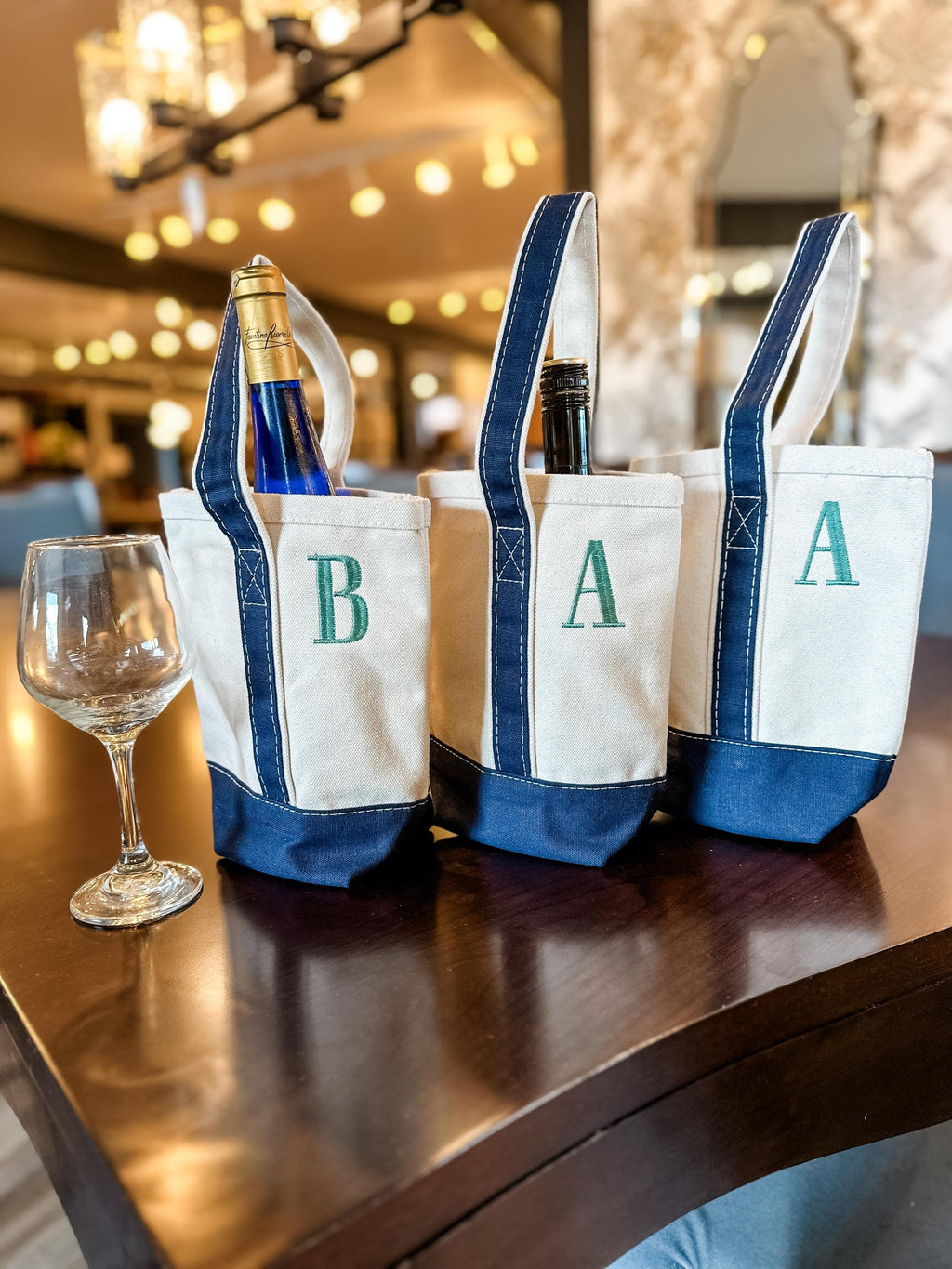 Personalized Wine Tote - Monogram Wine Bag With Removable Velcro Dividers