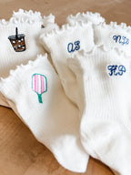 Personalized Embroidered Socks - Custom Crew Socks With Initials & Bow Design