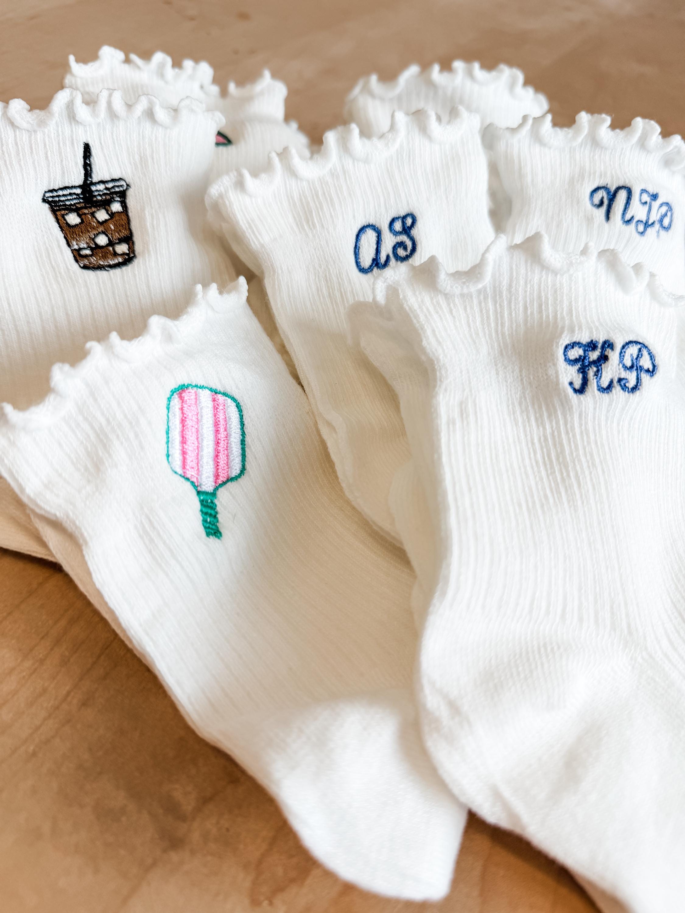 Personalized Embroidered Socks - Custom Crew Socks With Initials & Bow Design