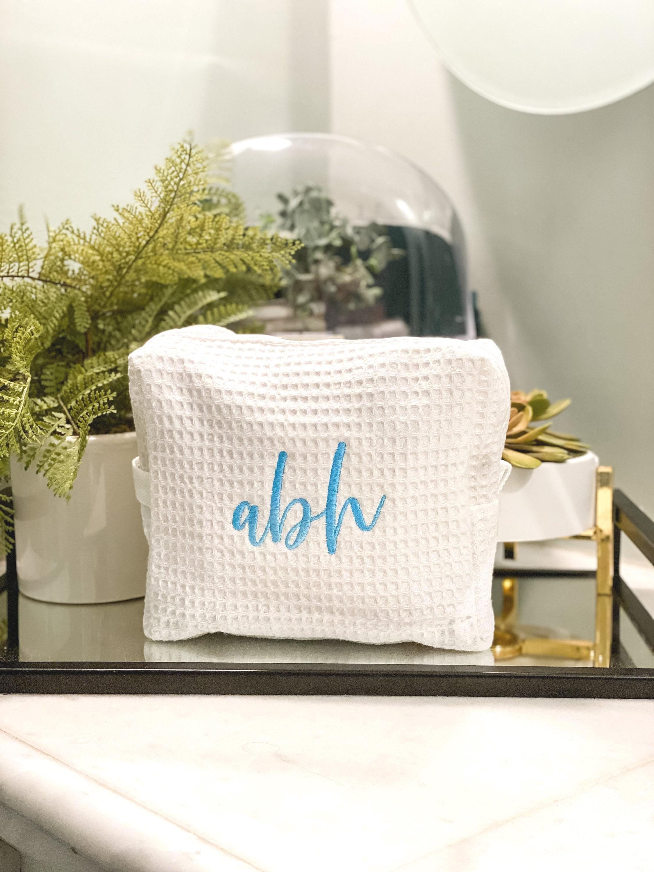 Embroidered Makeup Bag – Personalized Spa Pouch | Waffle Weave Cosmetic Case