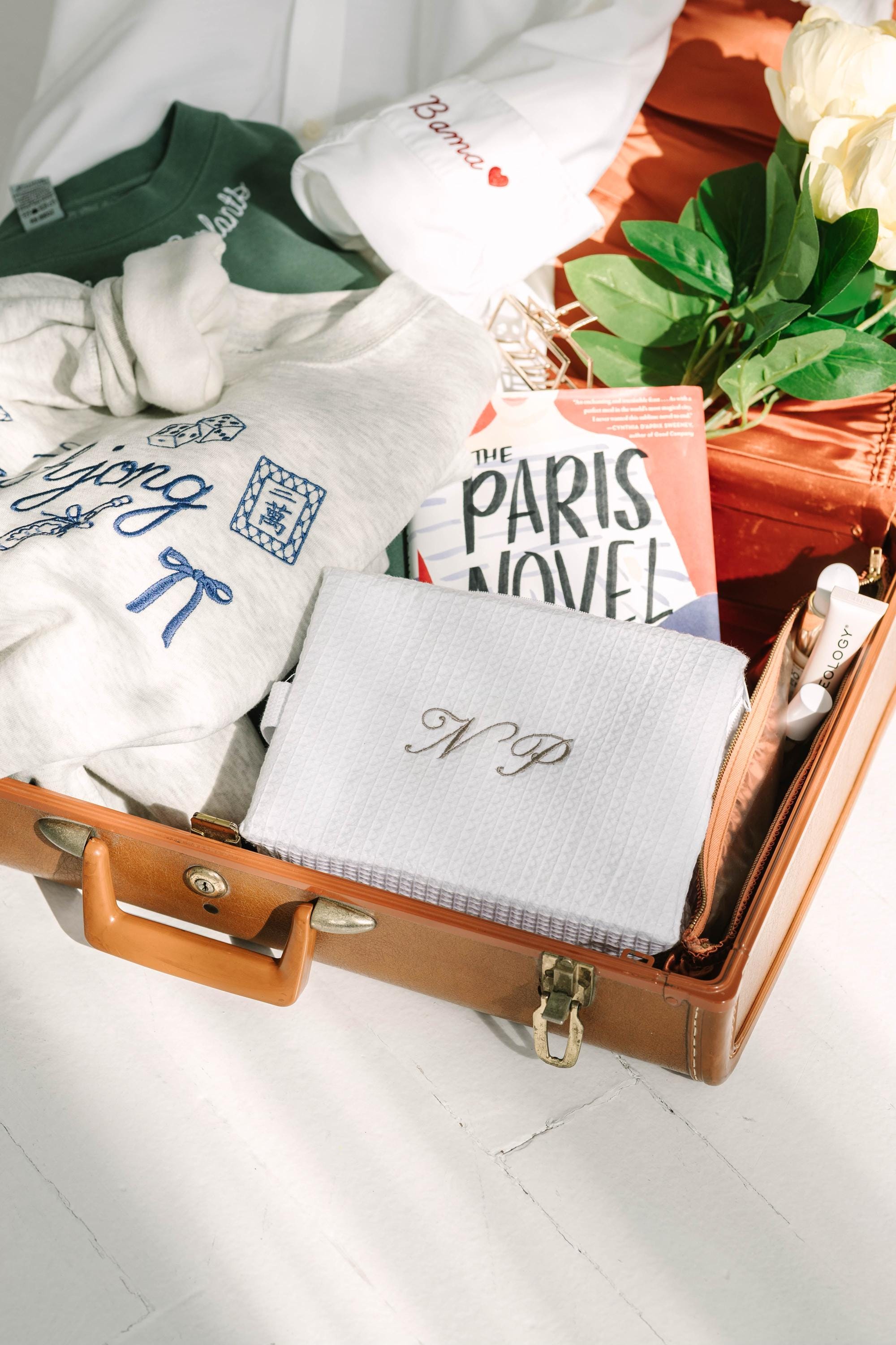 Embroidered Makeup Bag – Personalized Spa Pouch | Waffle Weave Cosmetic Case