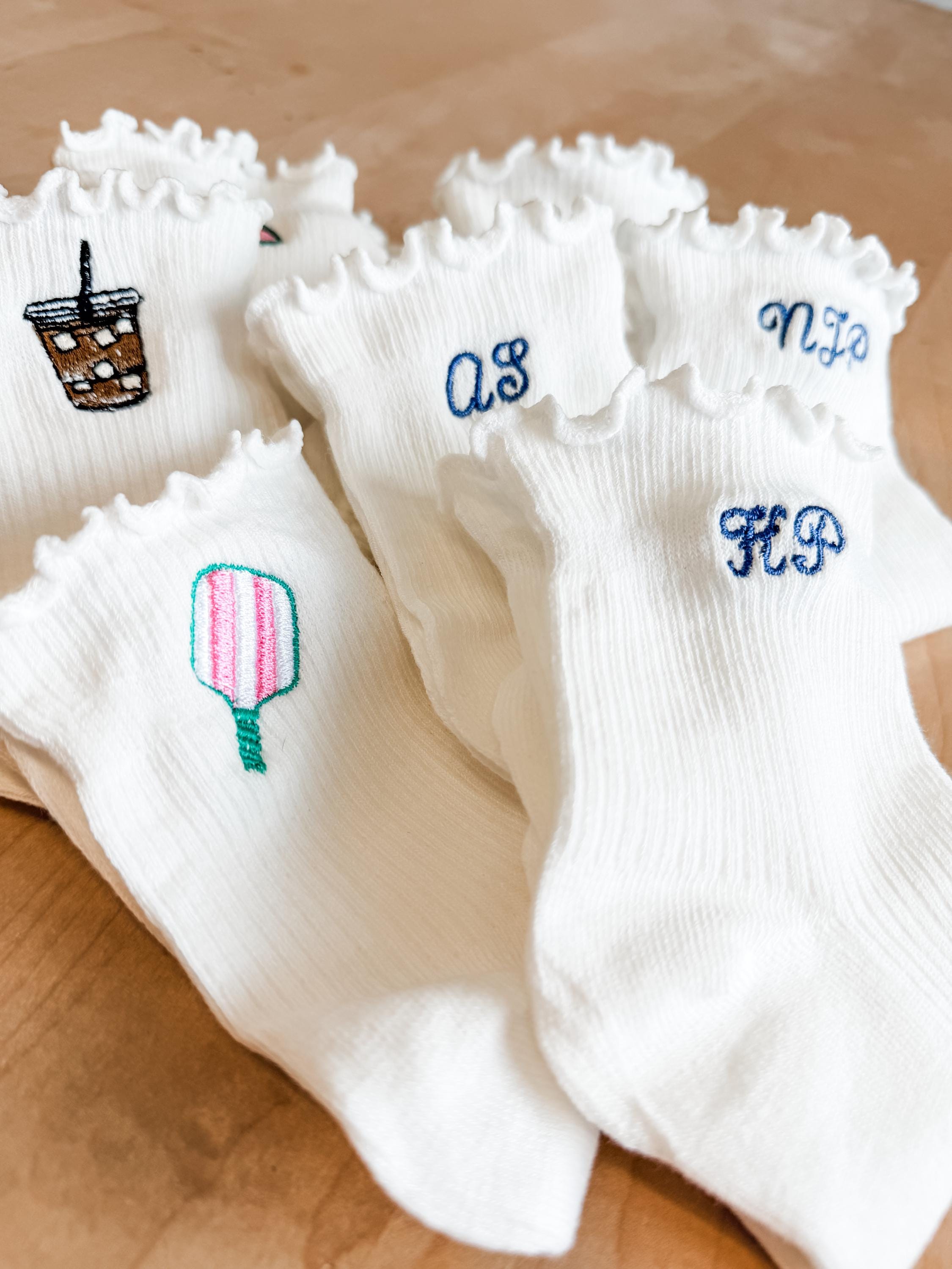 Personalized Embroidered Socks - Custom Crew Socks With Initials & Bow Design