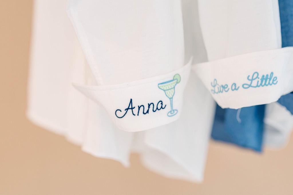 Embroidered Bridal Shirt - Custom Button Down With Personalized Cuff Embroidery
