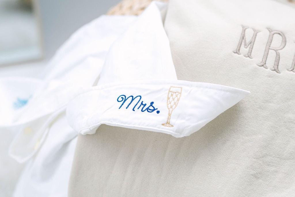 Embroidered Bridal Shirt - Custom Button Down With Personalized Cuff Embroidery