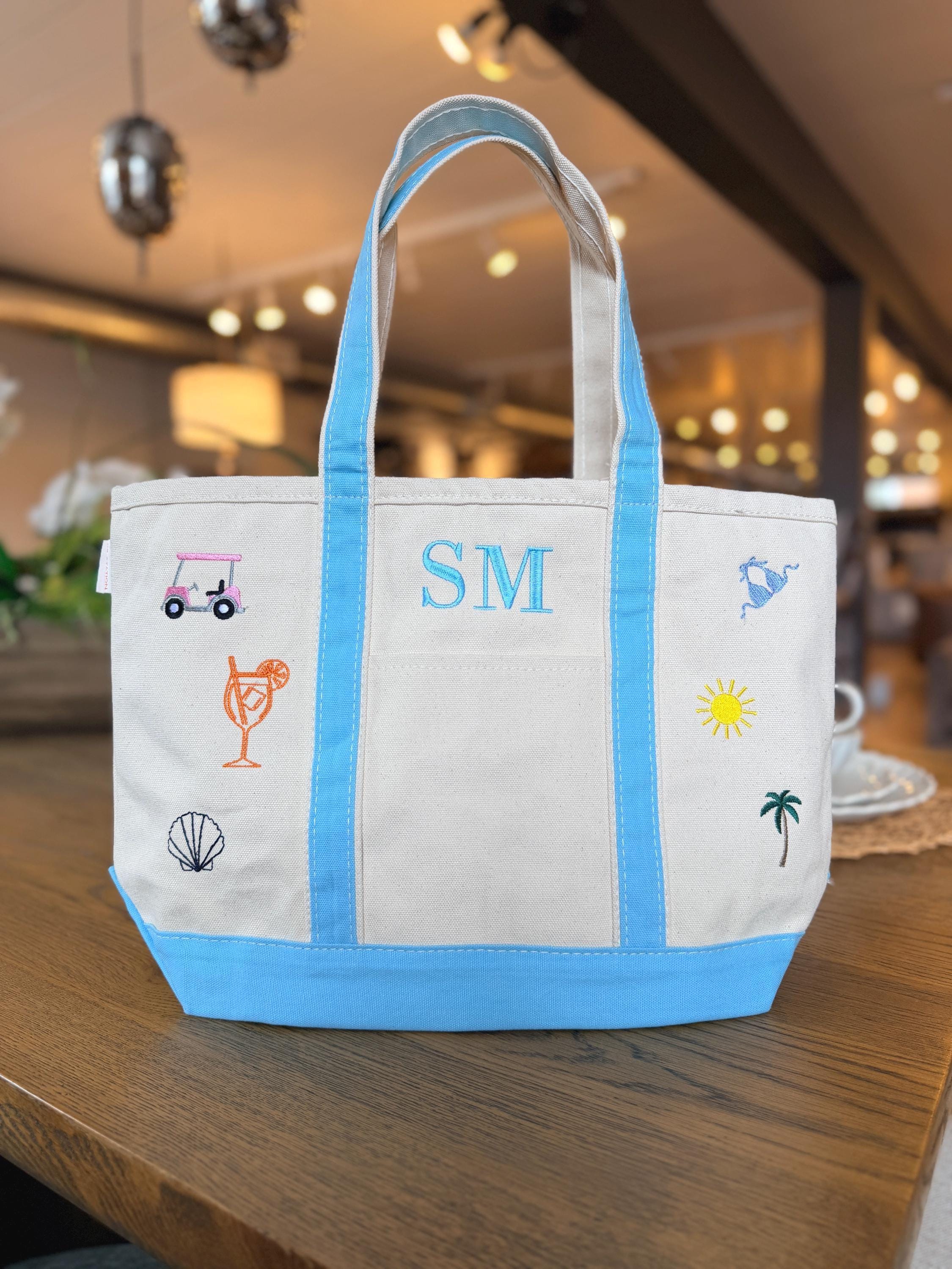 Personalized Icon Tote - Custom Embroidered Canvas Boat Tote With Mini Icons