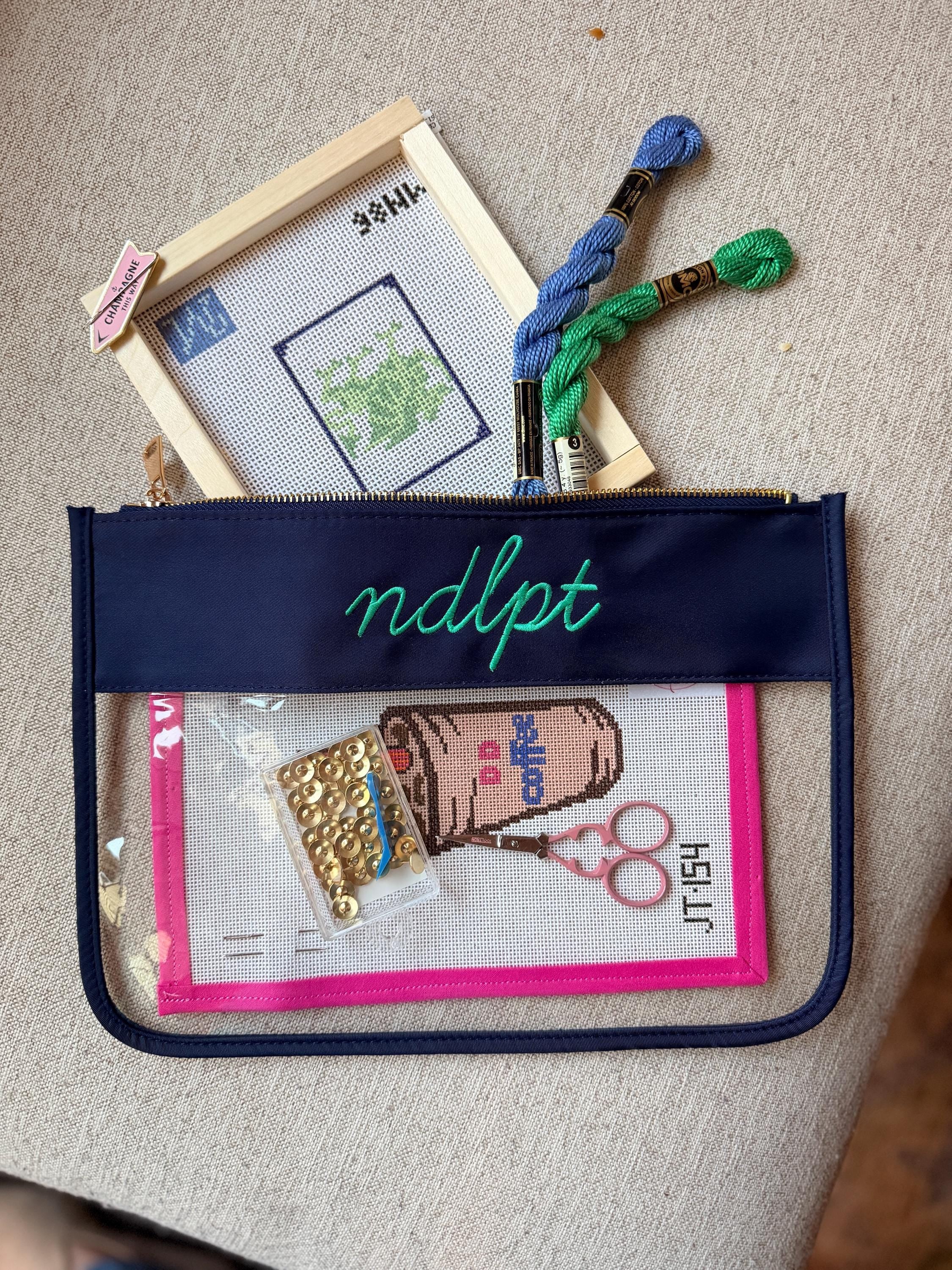 Clear Vinyl Pouch - Personalized Embroidered Project Accessory Bag for Needlepoint & Mahjong