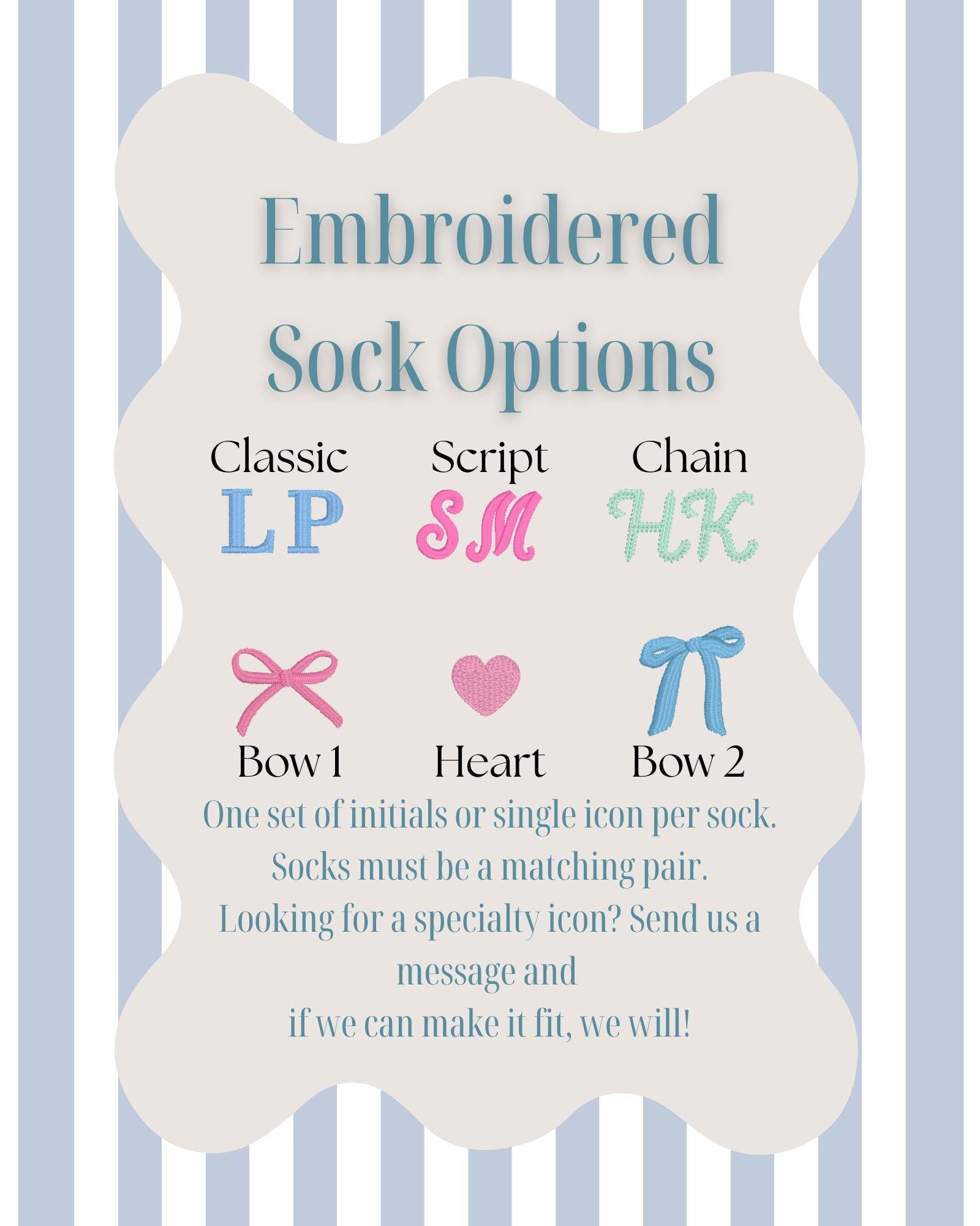 Personalized Embroidered Socks - Custom Crew Socks With Initials & Bow Design