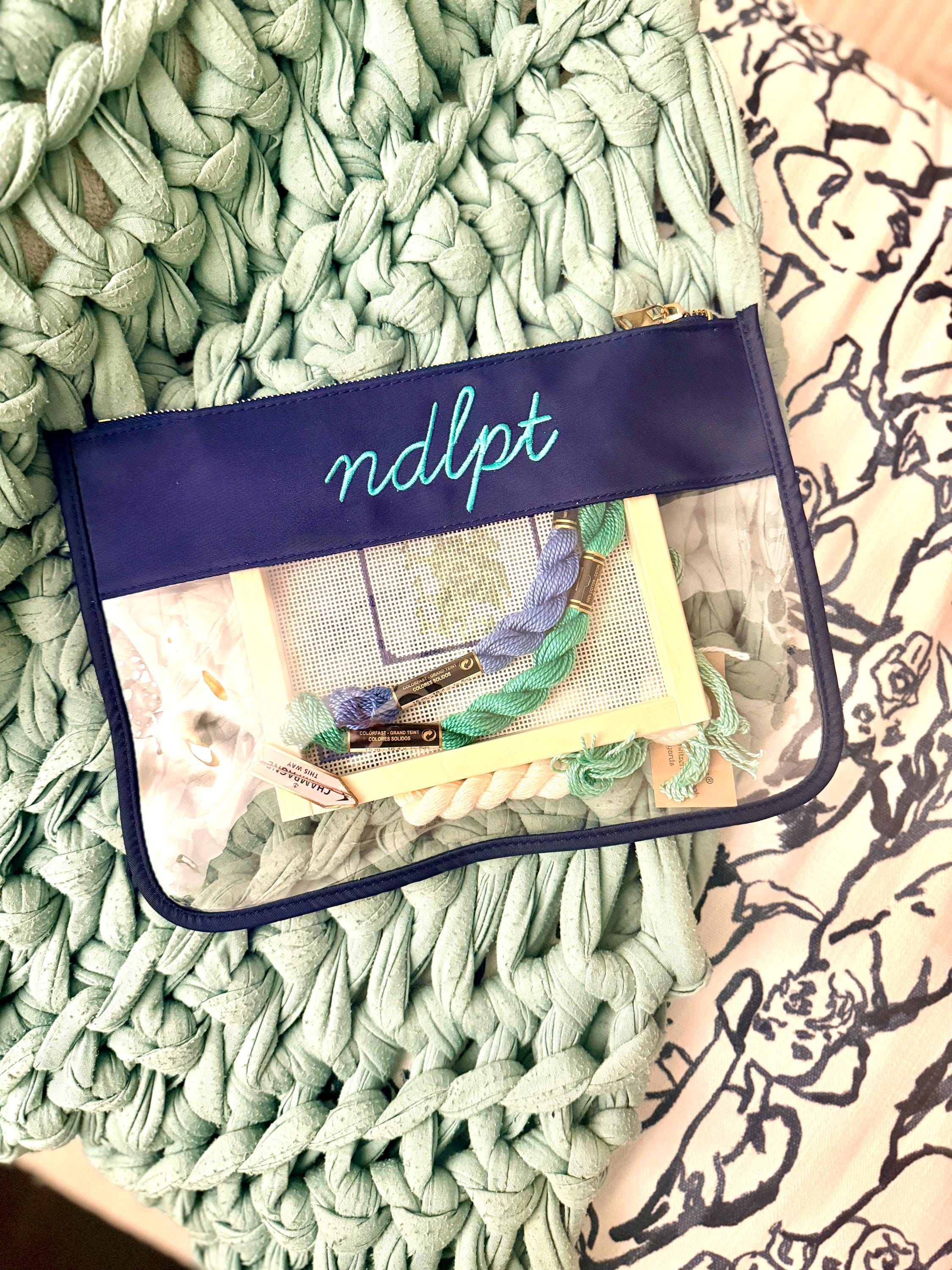 Clear Vinyl Pouch - Personalized Embroidered Project Accessory Bag for Needlepoint & Mahjong