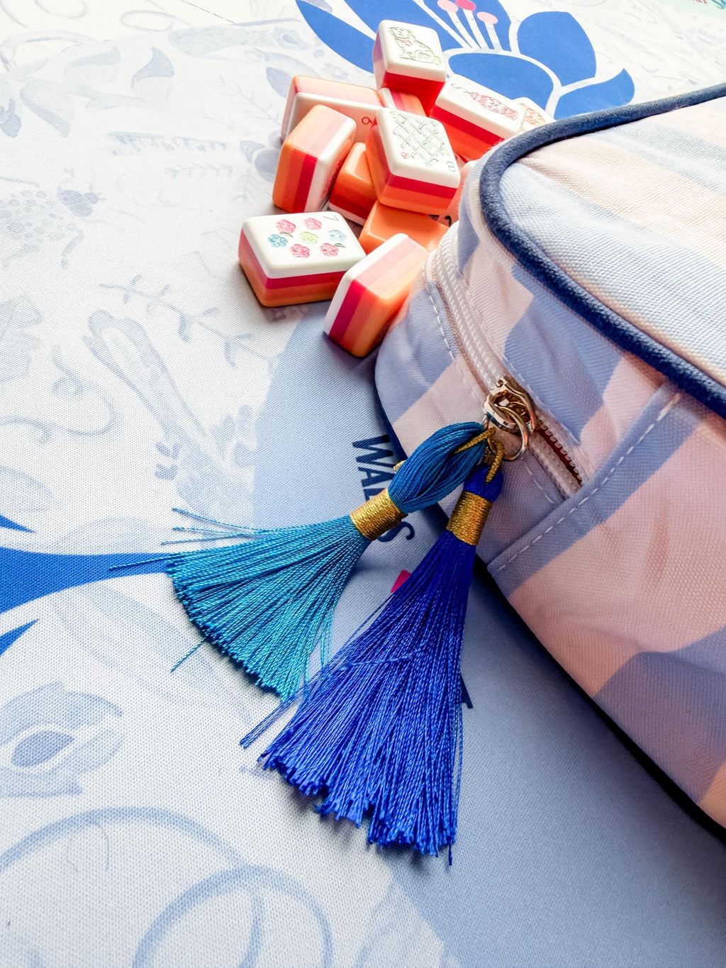 Mahjong Tile Pouch - Preppy Travel Bag With Tassels | Embroidered Pencil Case