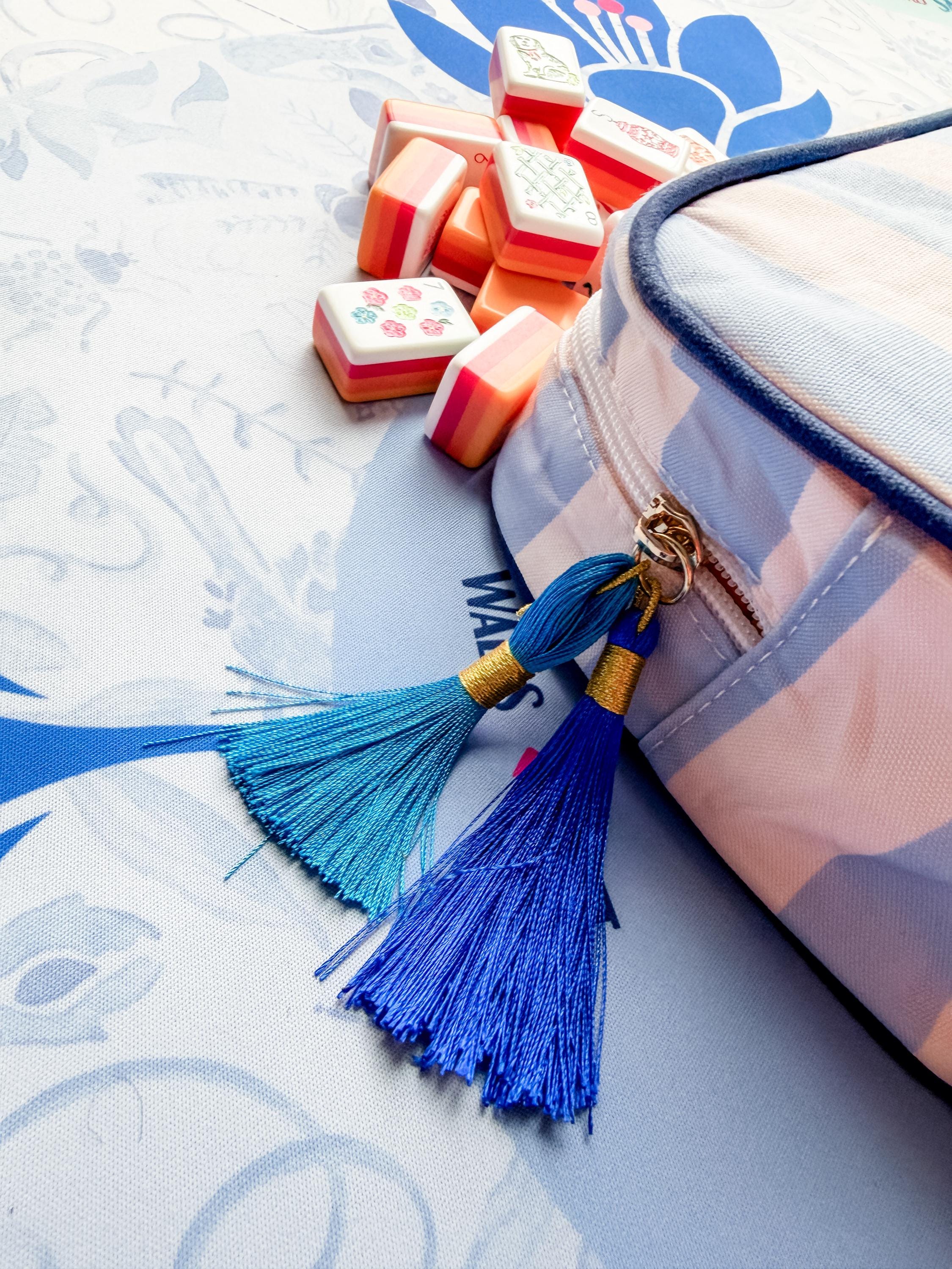 Mahjong Tile Pouch - Preppy Travel Bag With Tassels | Embroidered Pencil Case