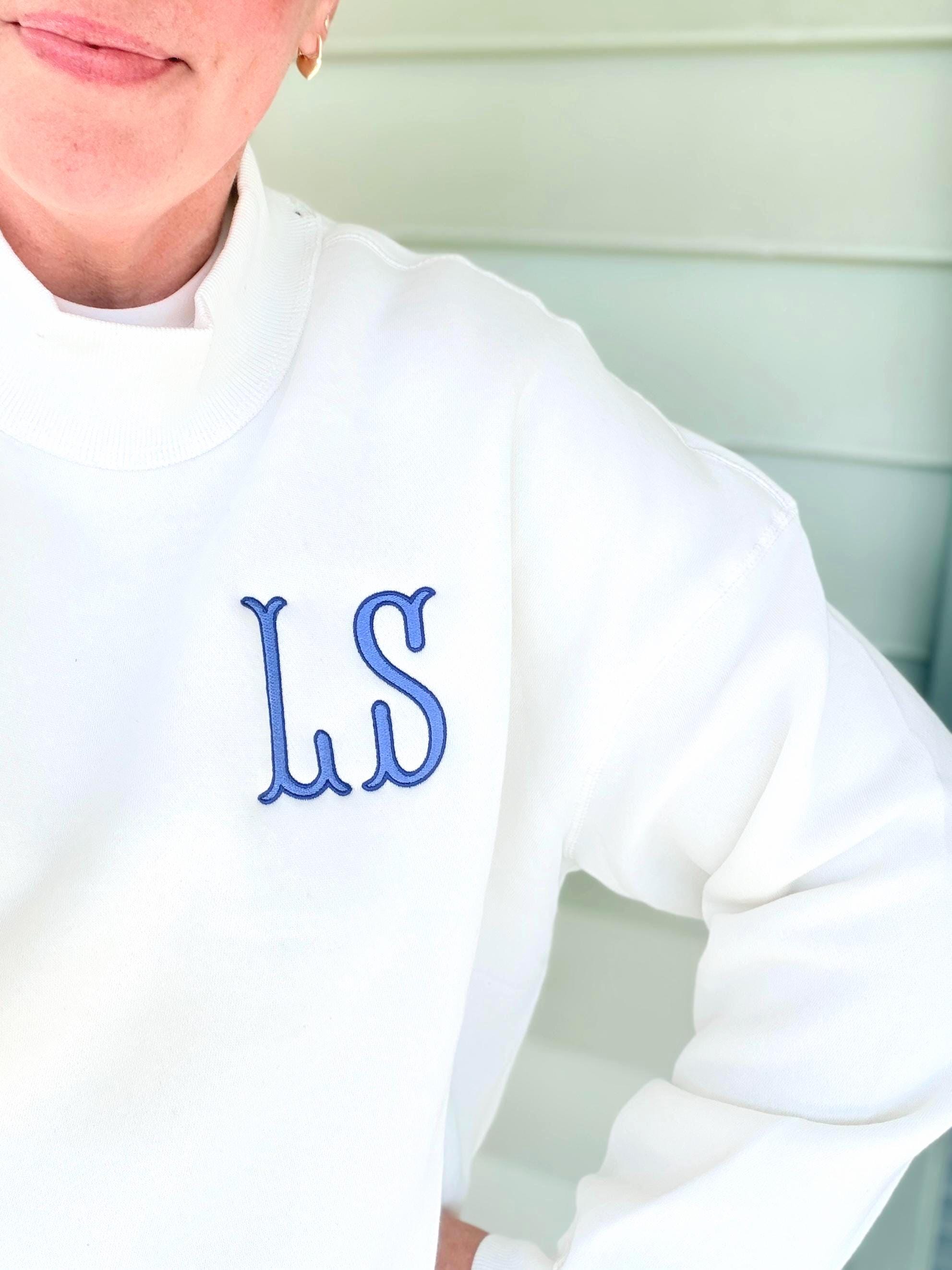 Mock Neck Sweatshirt - Custom Initials, Two Tone Embroidery, Relaxed Fit