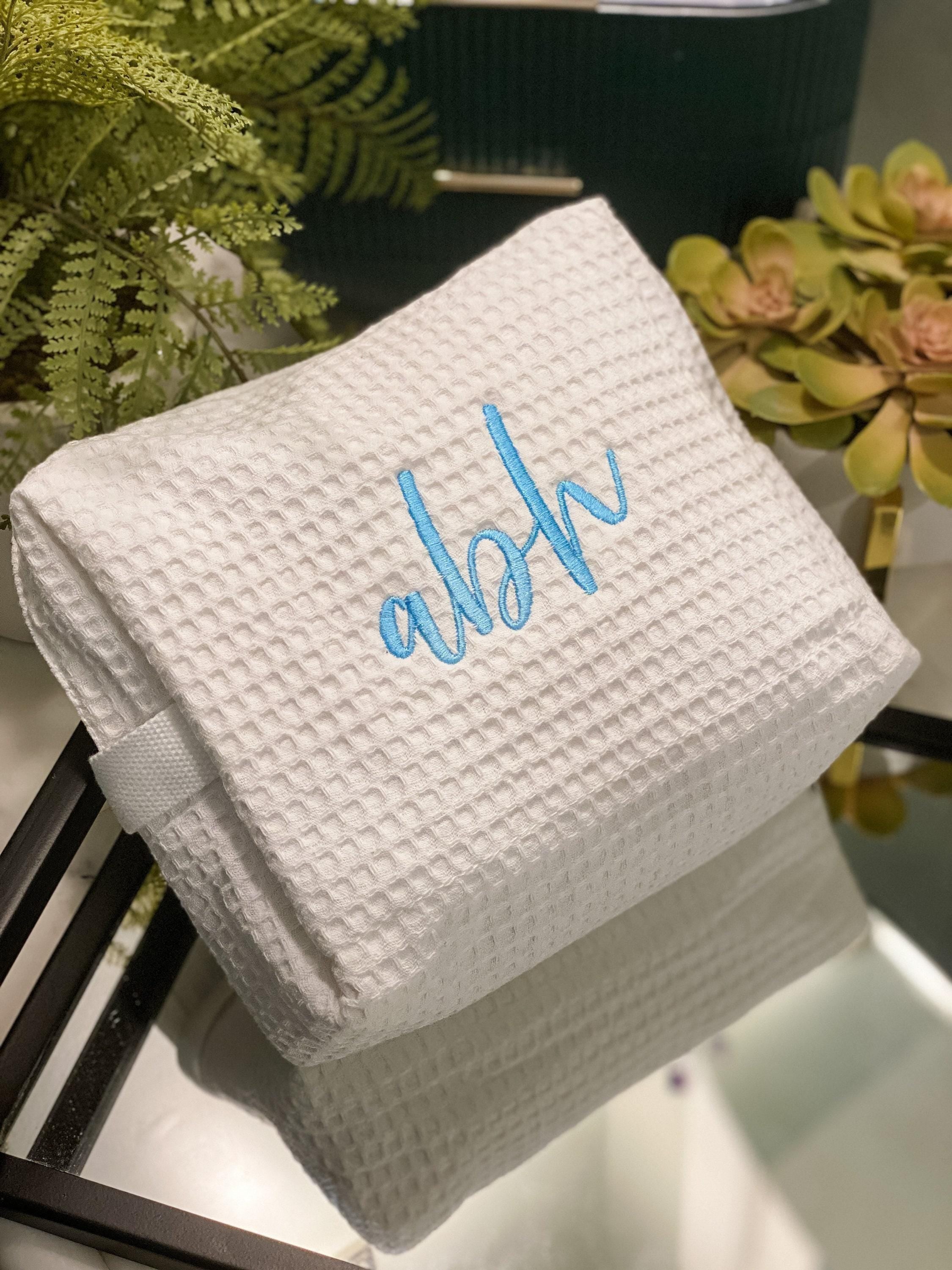 Embroidered Makeup Bag – Personalized Spa Pouch | Waffle Weave Cosmetic Case