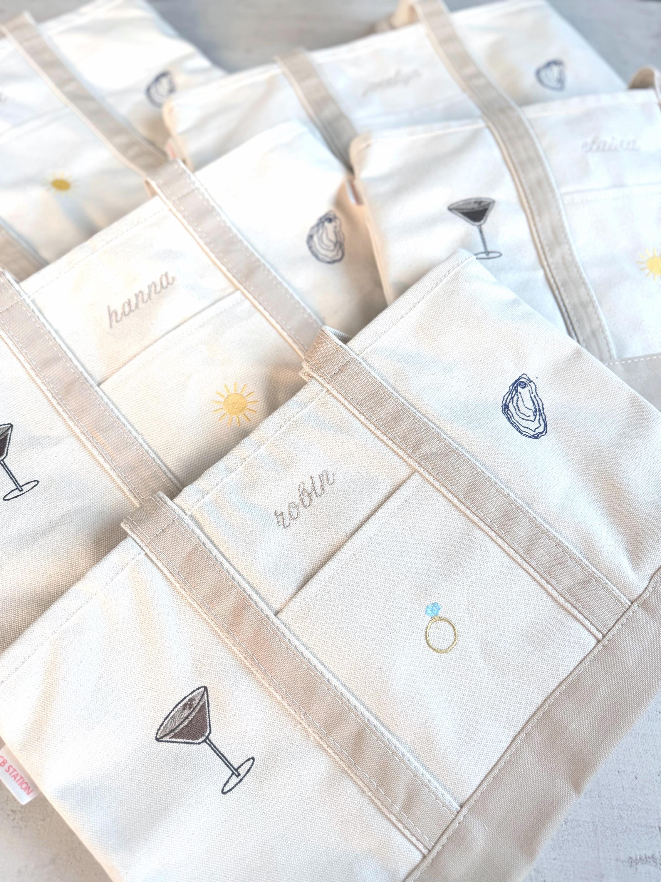 Personalized Icon Tote - Custom Embroidered Canvas Boat Tote With Mini Icons