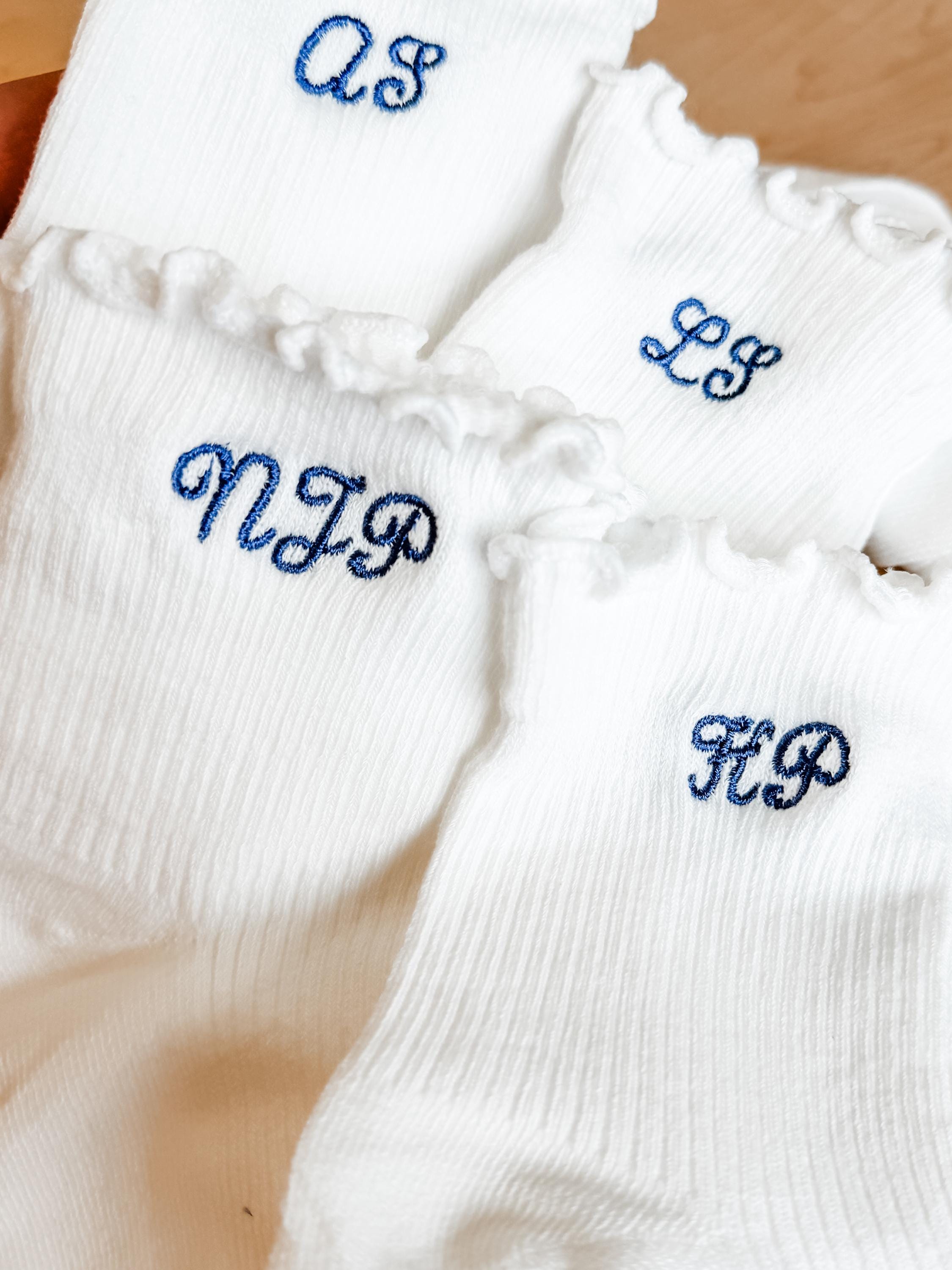 Personalized Embroidered Socks - Custom Crew Socks With Initials & Bow Design