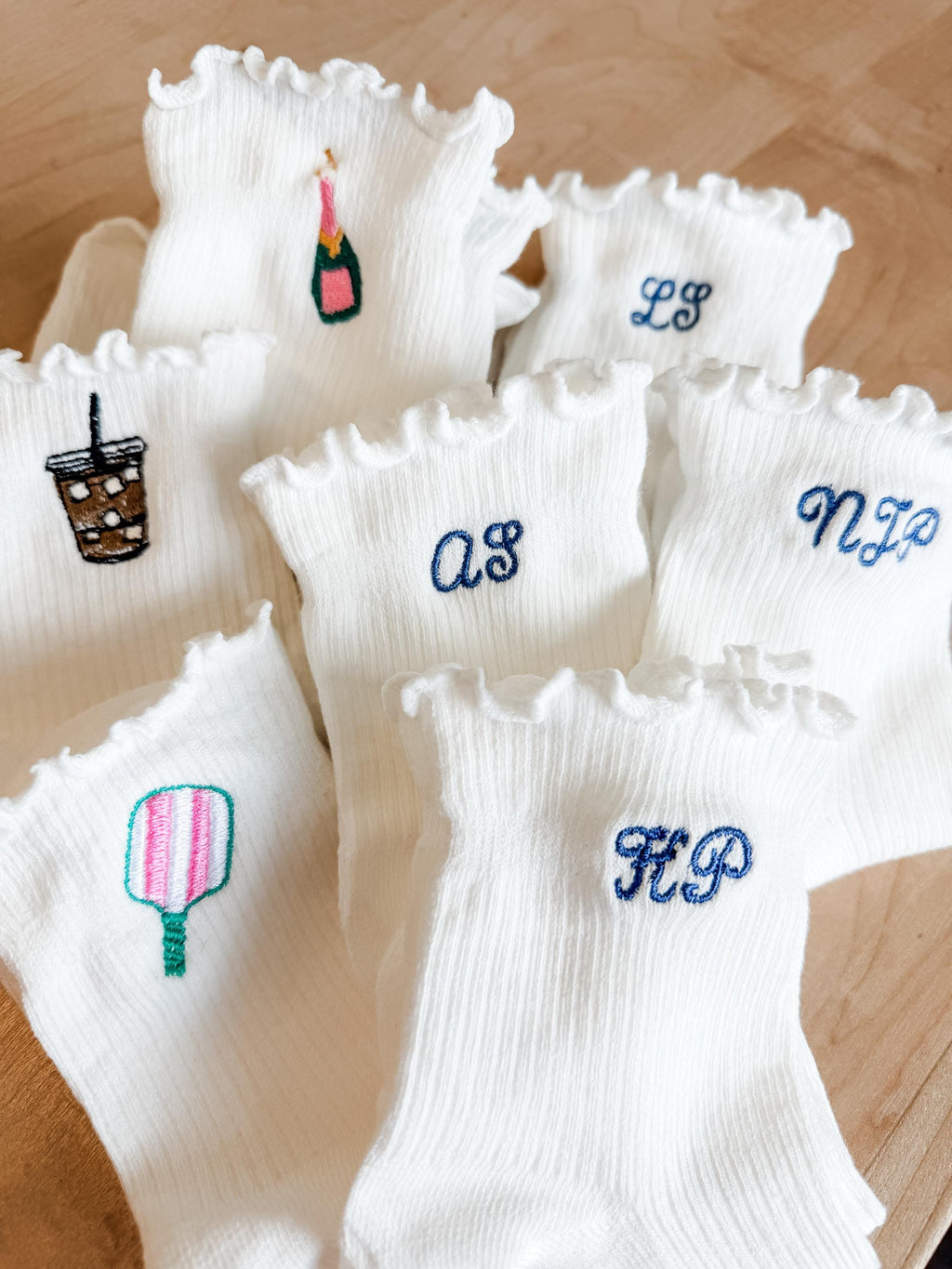 Personalized Embroidered Socks - Custom Crew Socks With Initials & Bow Design