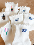 Personalized Embroidered Socks - Custom Crew Socks With Initials & Bow Design