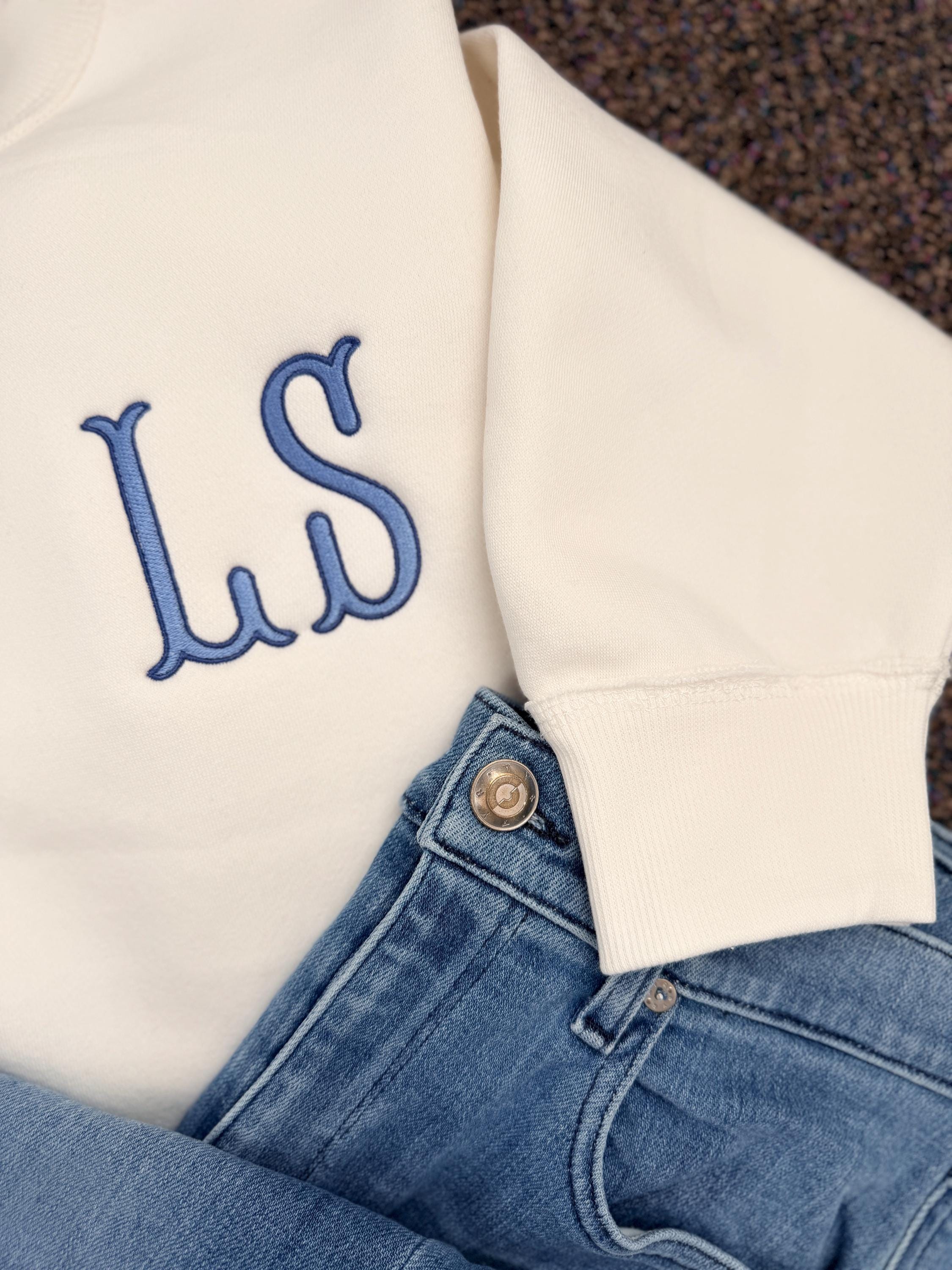 Mock Neck Sweatshirt - Custom Initials, Two Tone Embroidery, Relaxed Fit