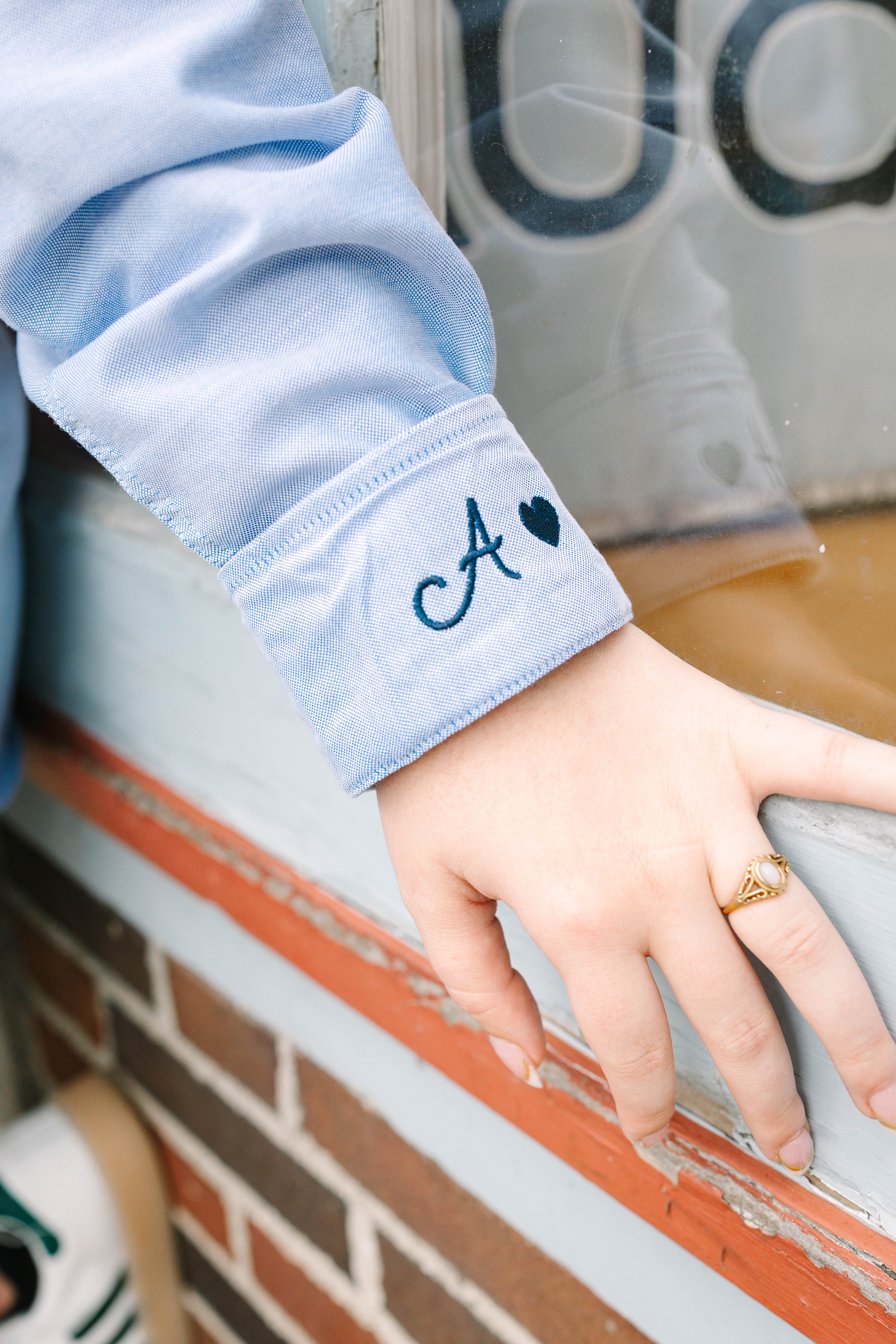 Button Down With Embroidered Cuff Detail, Button Down For Bridal Party, Minimalist Wedding Day Button Up Shirt, Mini Monogram Coastal Oxford
