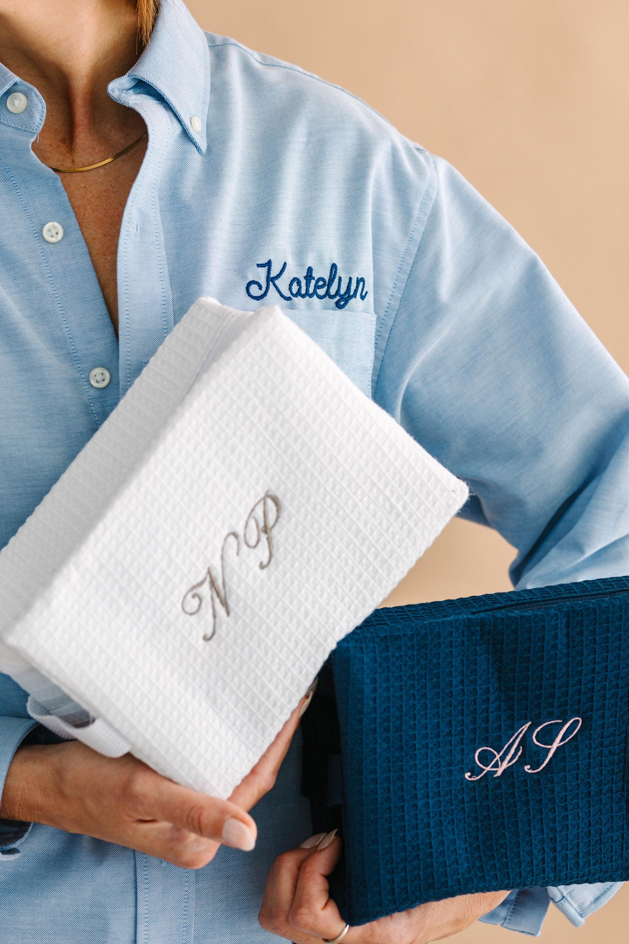 Embroidered Makeup Bag – Personalized Spa Pouch | Waffle Weave Cosmetic Case