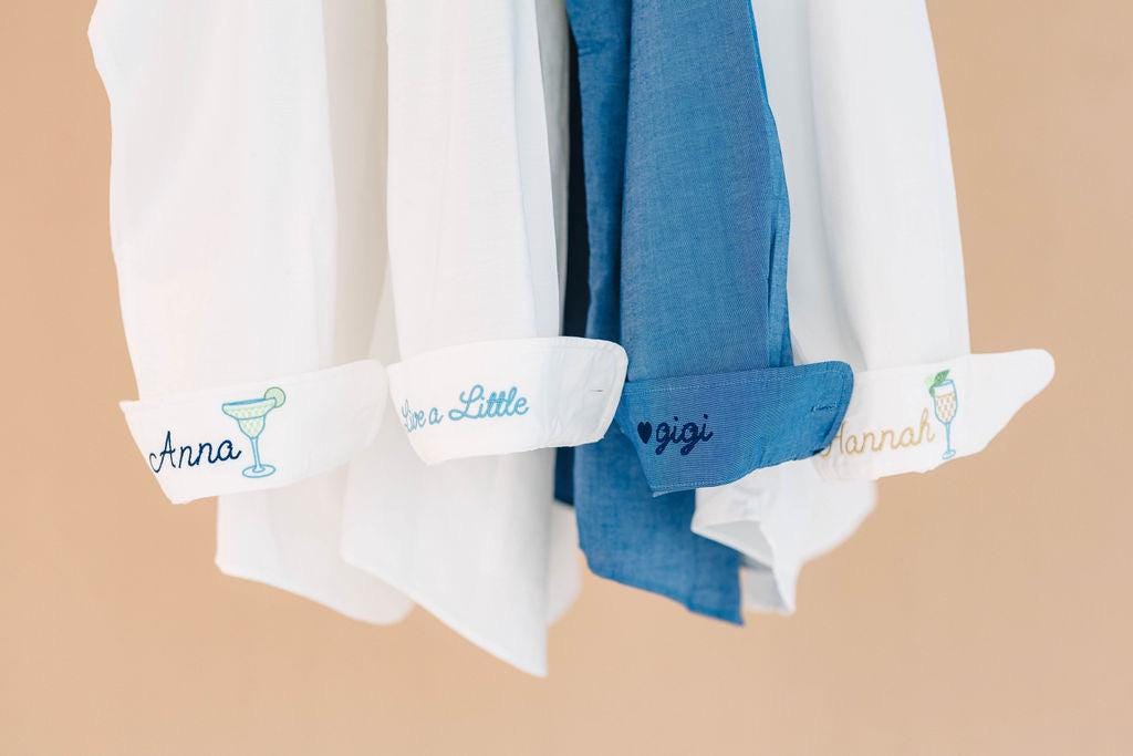 Embroidered Bridal Shirt - Custom Button Down With Personalized Cuff Embroidery