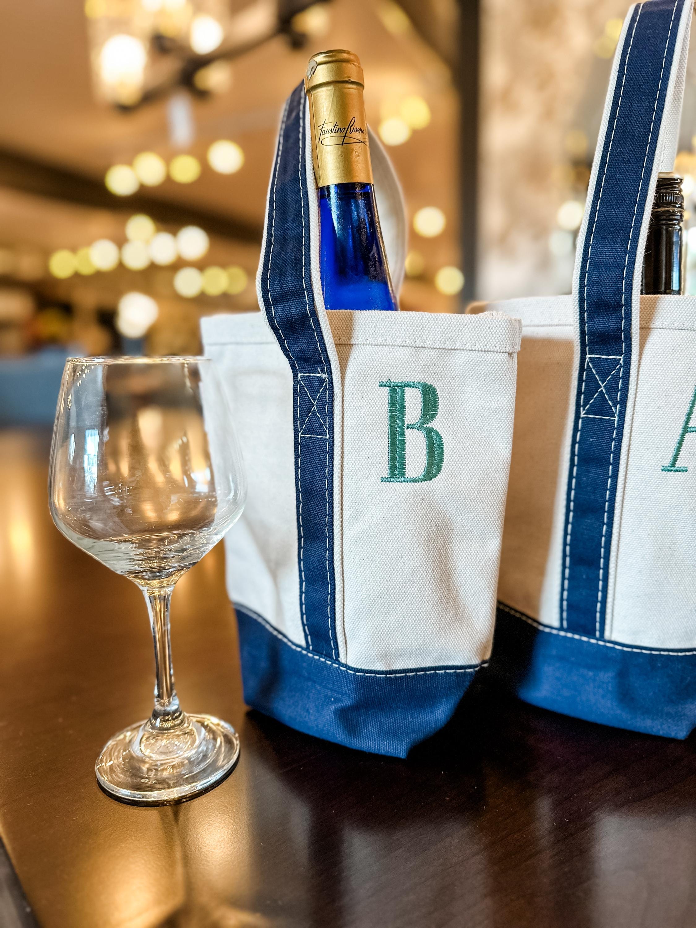 Personalized Wine Tote - Monogram Wine Bag With Removable Velcro Dividers