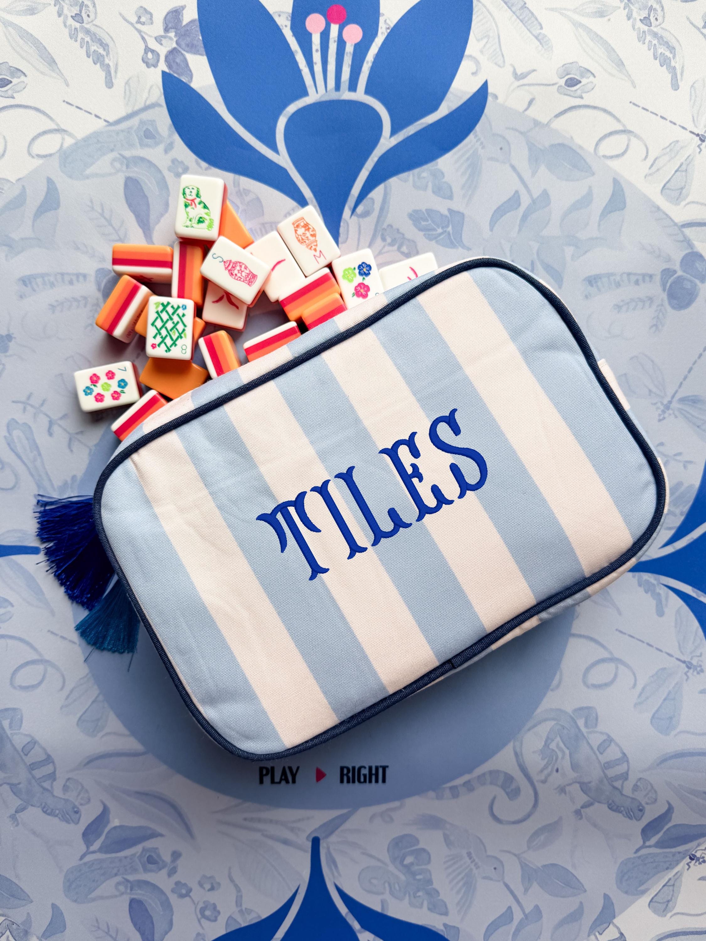 Mahjong Tile Pouch - Preppy Travel Bag With Tassels | Embroidered Pencil Case
