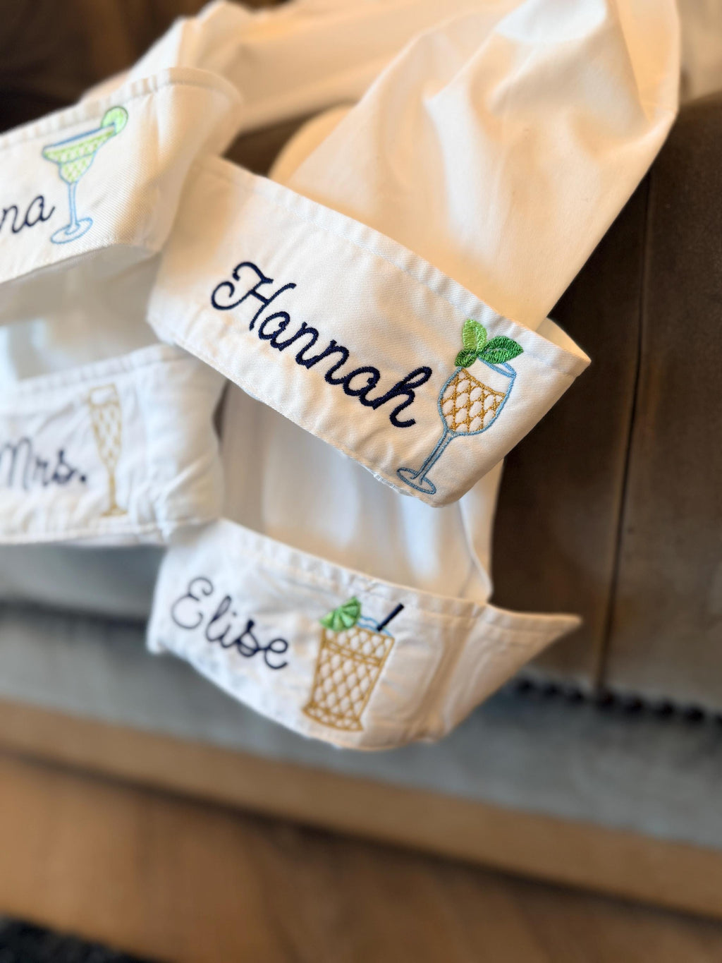 Embroidered Bridal Shirt - Custom Button Down With Personalized Cuff Embroidery