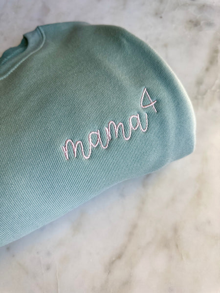 Personalized Mama Squared Sweatshirt, Mama of 3, 4, Custom Mama Sweatshirt, Embroidered Crewneck for Mom, Personalized Gift For Mom