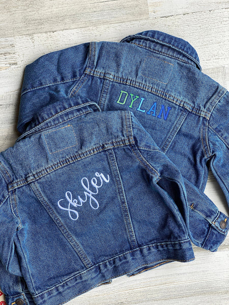 Toddler Jean Jacket With Personalized Embroidery, Toddler Name Jacket, Baby Denim Jacket with Colorful Embroidery, Spring Jacket for Baby