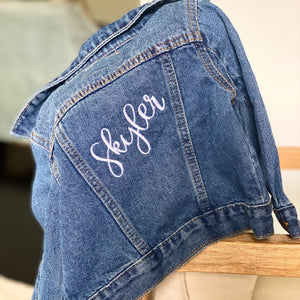 Toddler Jean Jacket With Personalized Embroidery, Toddler Name Jacket, Baby Denim Jacket with Colorful Embroidery, Spring Jacket for Baby