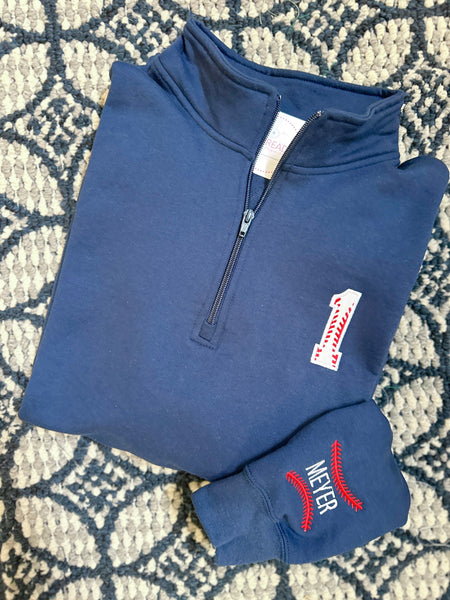 Baseball Number Quarter Zip Sweatshirt, Baseball Team Shirt for Mama, Personalized Baseball Team Gear