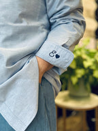 Button Down With Embroidered Cuff Detail, Button Down For Bridal Party, Minimalist Wedding Day Button Up Shirt, Mini Monogram Coastal Oxford