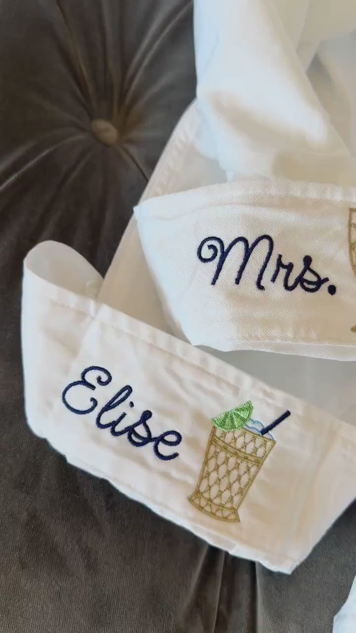 Embroidered Bridal Shirt - Custom Button Down With Personalized Cuff Embroidery