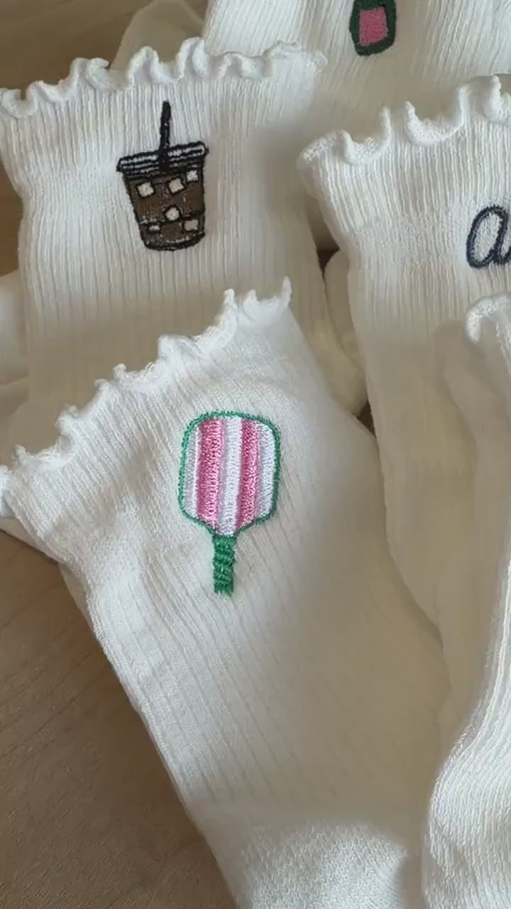 Personalized Embroidered Socks - Custom Crew Socks With Initials & Bow Design