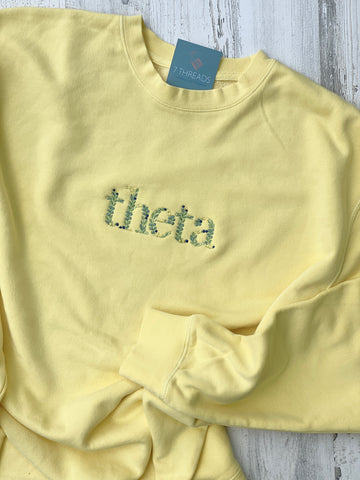 The Audrey Custom Embroidered Sweatshirt  Multiple Font Choices, Bell – 7  Threads Embroidery