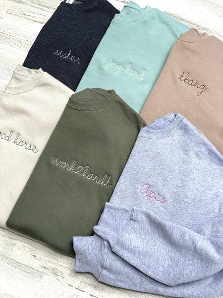 The Audrey Custom Embroidered Sweatshirt | Multiple Font Choices, Bella Canvas Monogram Sweatshirt |  Personalized Sweatshirt