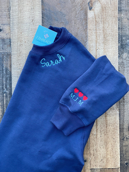 Sadie Stitch Embroidered Sweatshirt  With Personalized Neckline & Cuff Message