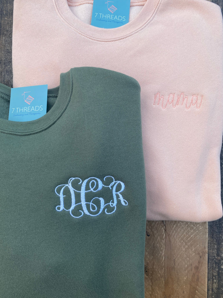 Monogrammed Custom Embroidered Sweatshirt  Super Soft Cozy Bella Canv – 7  Threads Embroidery