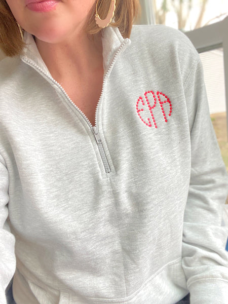 The Liz Monogram Quarter Zip Sweatshirt, Super Soft Personalized Half Zip Pullover, Monogrammed Popover, Custom Embroidered Sweatshirt, Bridal Gift