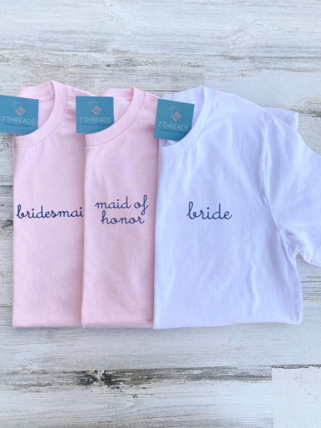 Bridal Party Shirts, Bridesmaid TShirt, Bride To Be Tee, Shirts for Bachelorette Party, Wedding Day Gift, Embroidered Tees With Names