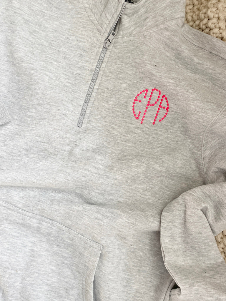 Custom Embroidered Quarter Zip Sweatshirt, Custom Embroidery Text