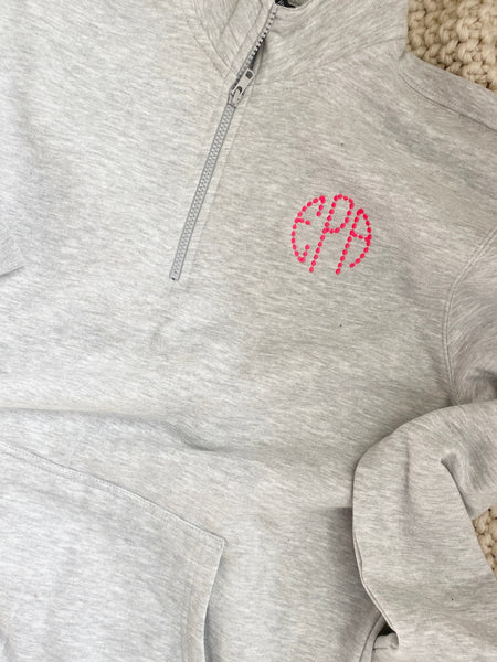 Monogrammed Quarter Zip Sweatshirt, Super Soft Personalized Half Zip Pullover, Sweatshirt with Initials, Custom Embroidered Sweatshirt