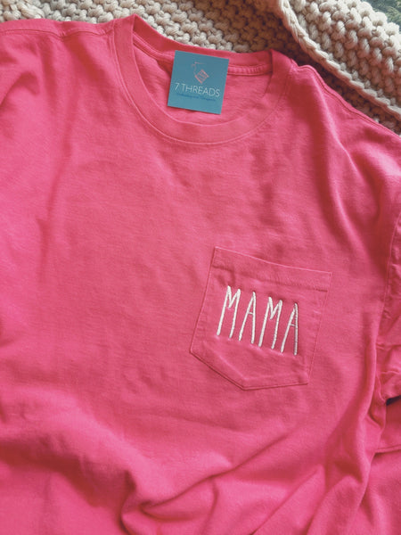 Mama Shirt, Preppy Mama Pocket Tee, Embroidered Comfort Color T-Shirt, Mothers Day Gift, Preppy Mama Shirt, Mama Embroidered Shirt