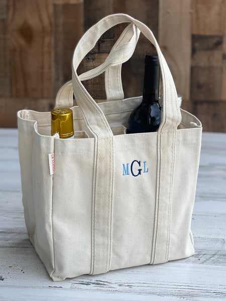 Personalized Bridesmaid Gift Wine Tote | Monogram Wine Bag | Bridal Shower Gift | Wine Carrier | Embroidered Wine Bottle Carrier | Holds 4