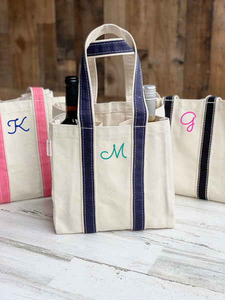 Personalized Wine Tote | Monogram Wine Bag | Bridesmaid Gift | Bridal Shower Gift | Wine Carrier | Embroidered Wine Bottle Carrier | Holds 4